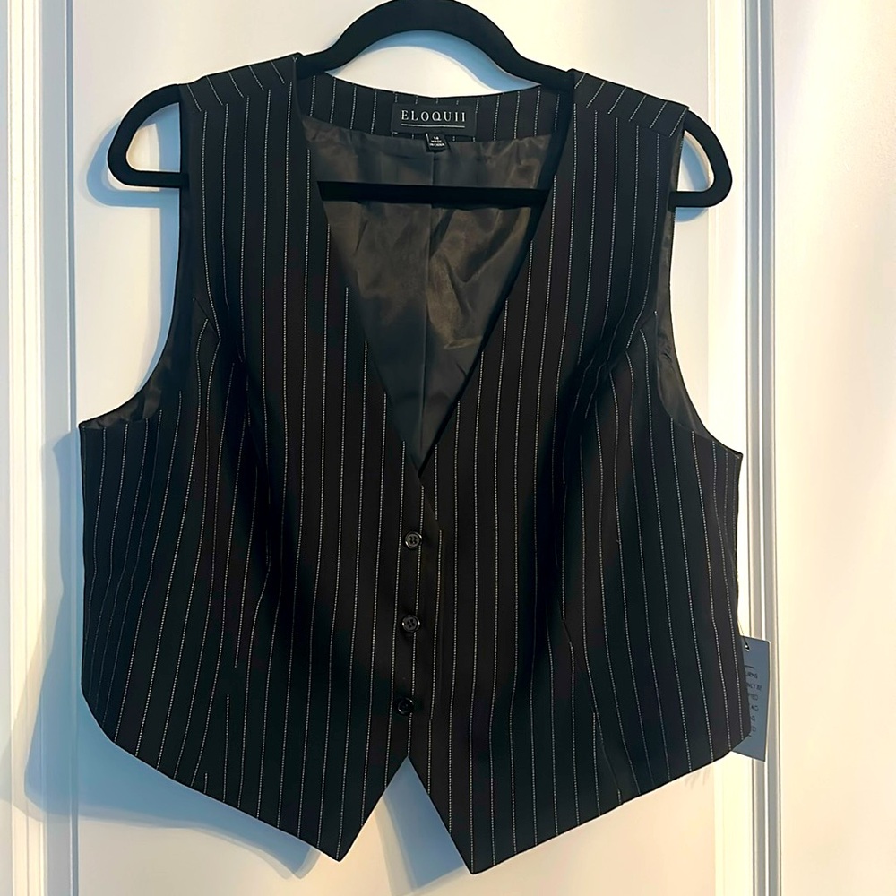 NWT ELOQUII Black Pinstripe Vest sz 14